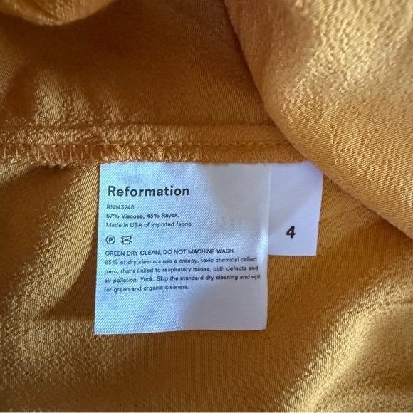 Reformation Satin Midi Dress • Size 4 • Marigold Yellow • Slit Midi - Picture 4 of 10